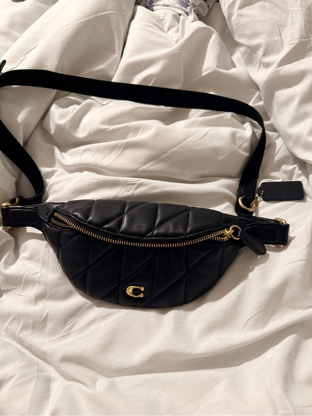 Coach Black Quilted Leather Crossbody Belt Bag with Gold Hardware